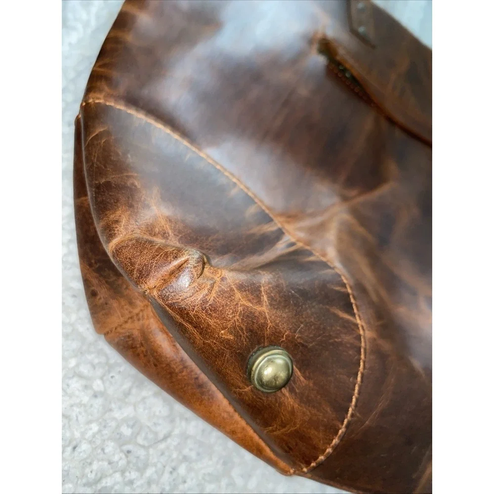 Sixtease Distressed Brown Leather Tote Shoulder Bag Rustic Boho Large